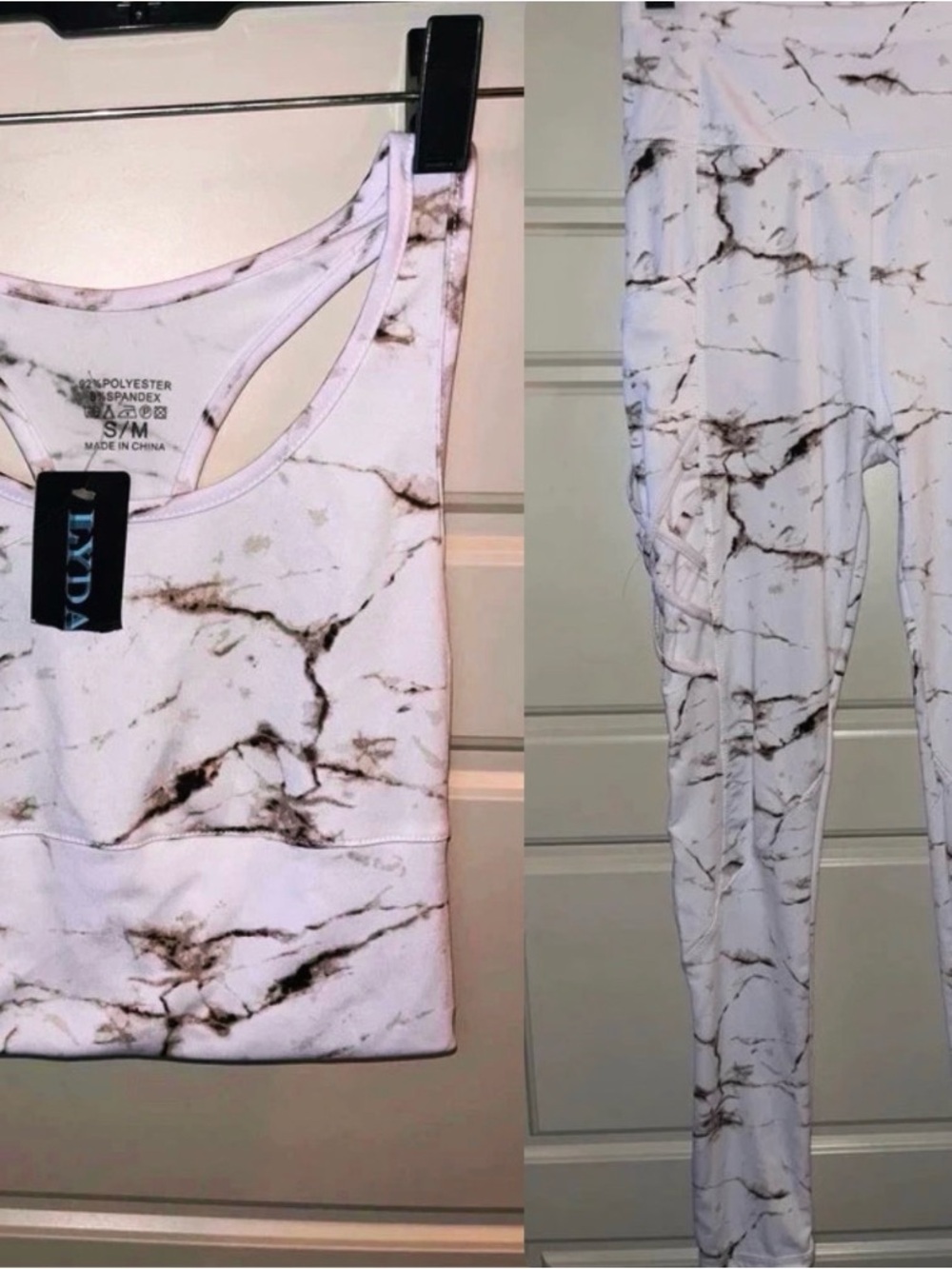 Black & White Marble Matching Workout Set Size S/M